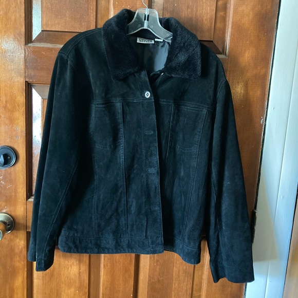 Black Chico’s leather jacket with faux fur sz. 2 - Picture 1 of 4